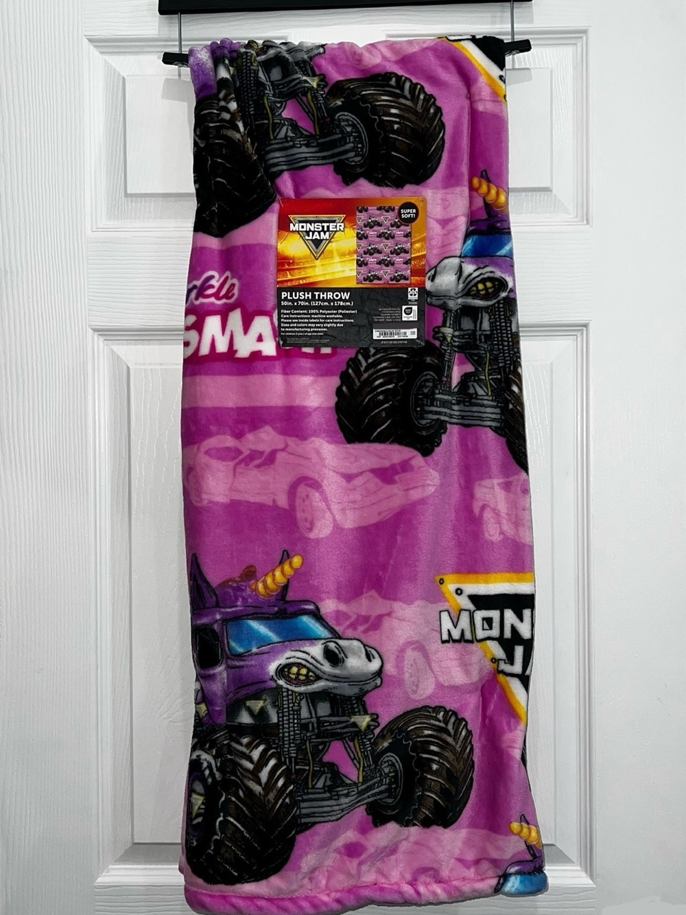 Monster Jam Plush Throw Blanket - Pink Sparkle Smash